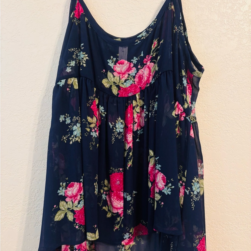 torrid Navy Tank Top with Pink Rose Floral Print